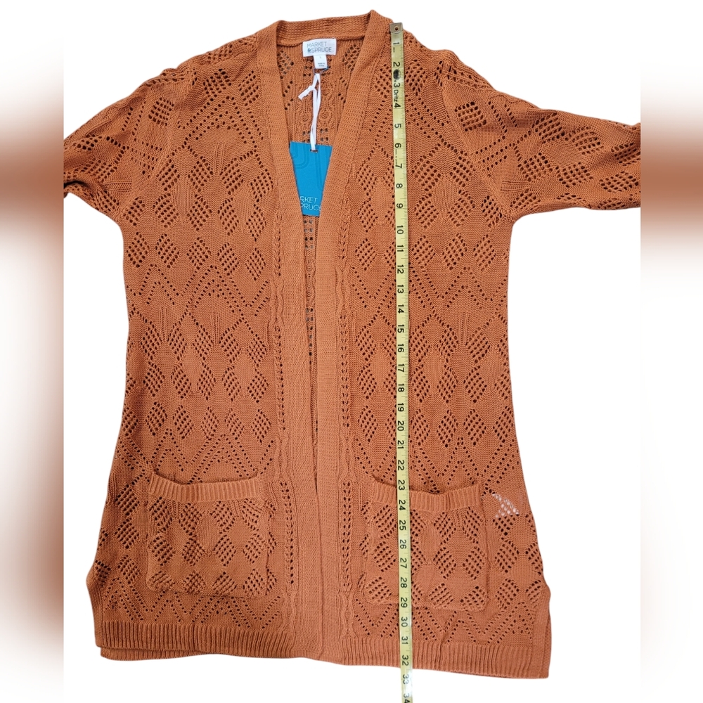 Market & Spruce Openwork Knit Cardigan - Rust - Picture 11 of 14